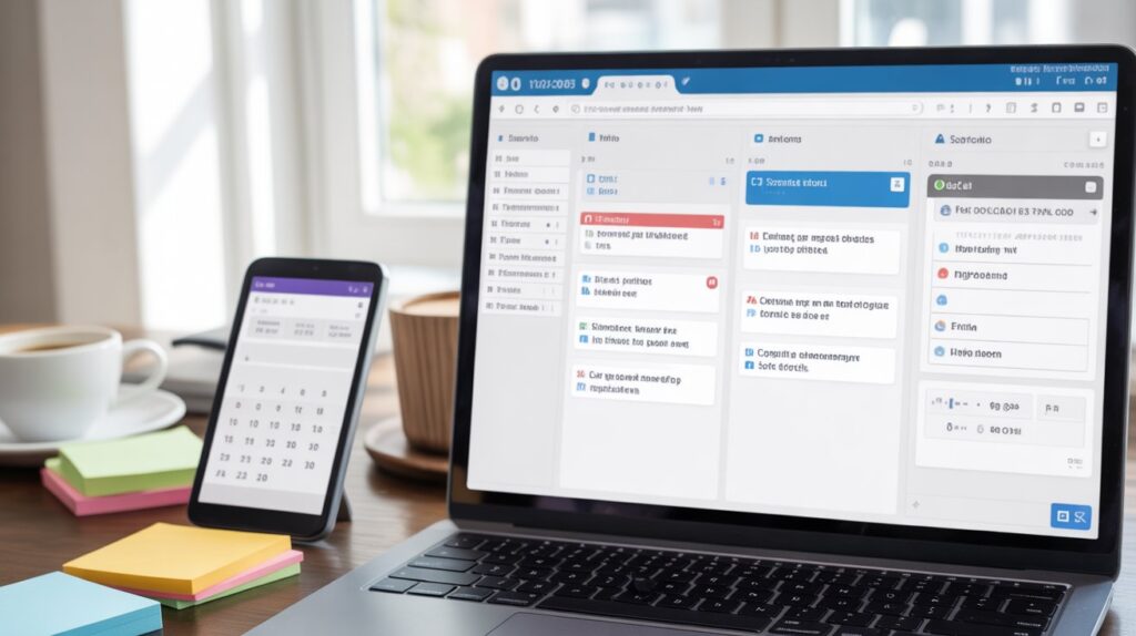 workspace of a freelance digital marketer with  Project Management Tools